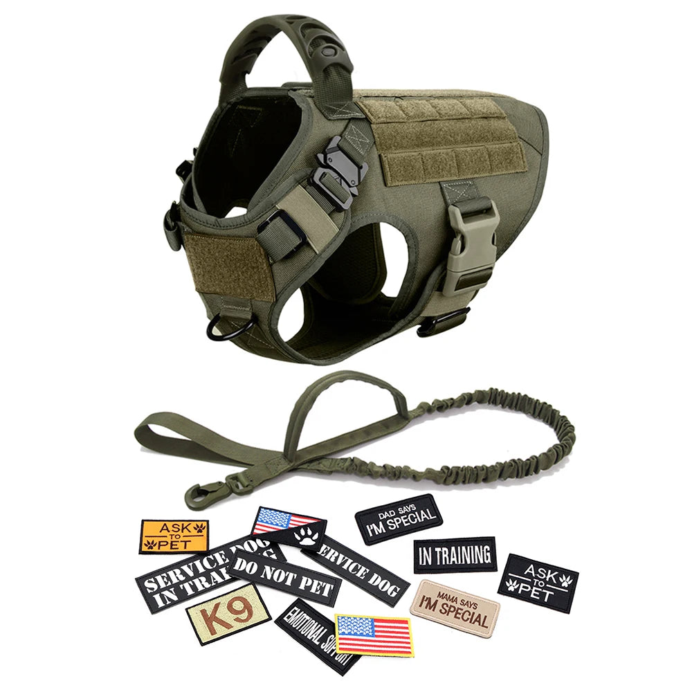 PETRAVELCN Military Large Dog Harness Vest Leash Patches Set