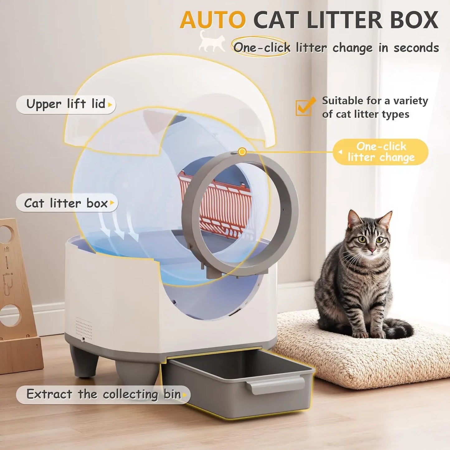Automatic Self Cleaning Cat Litter Box For Multiple Cats With App Control