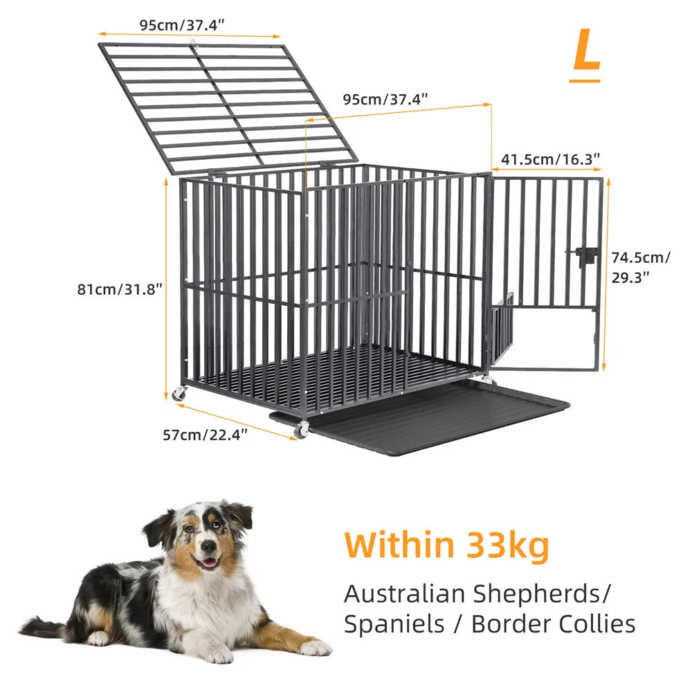 BORWARTH Heavy Duty Dog Crate Tear-Resistant Metal Kennel Lockable Wheels