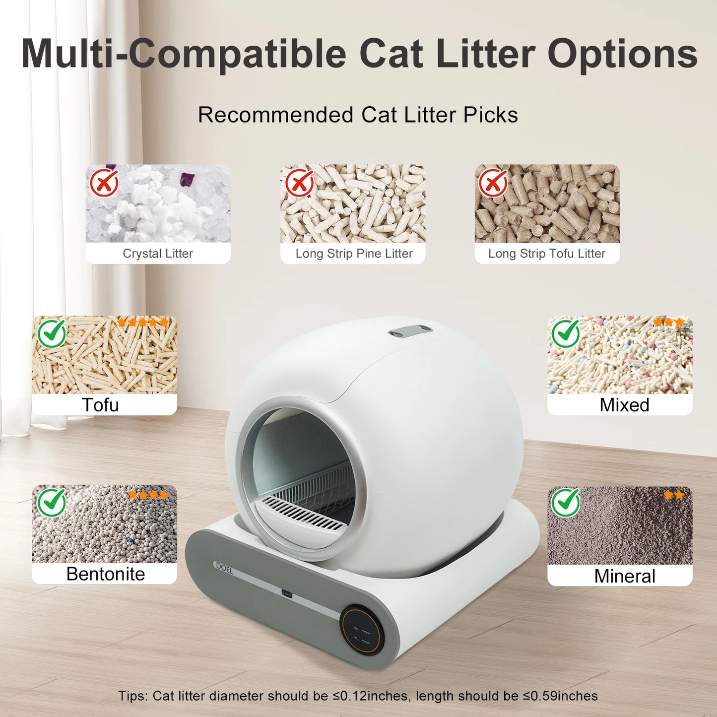 DOEL Self-Cleaning Cat Litter Box With Trash Bag Mat And App Control 2.4G WiFi