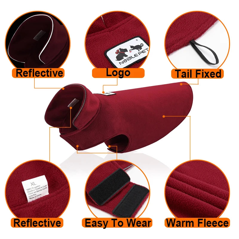 NONECN Reflective Fleece Dog Coat for Winter Warmth