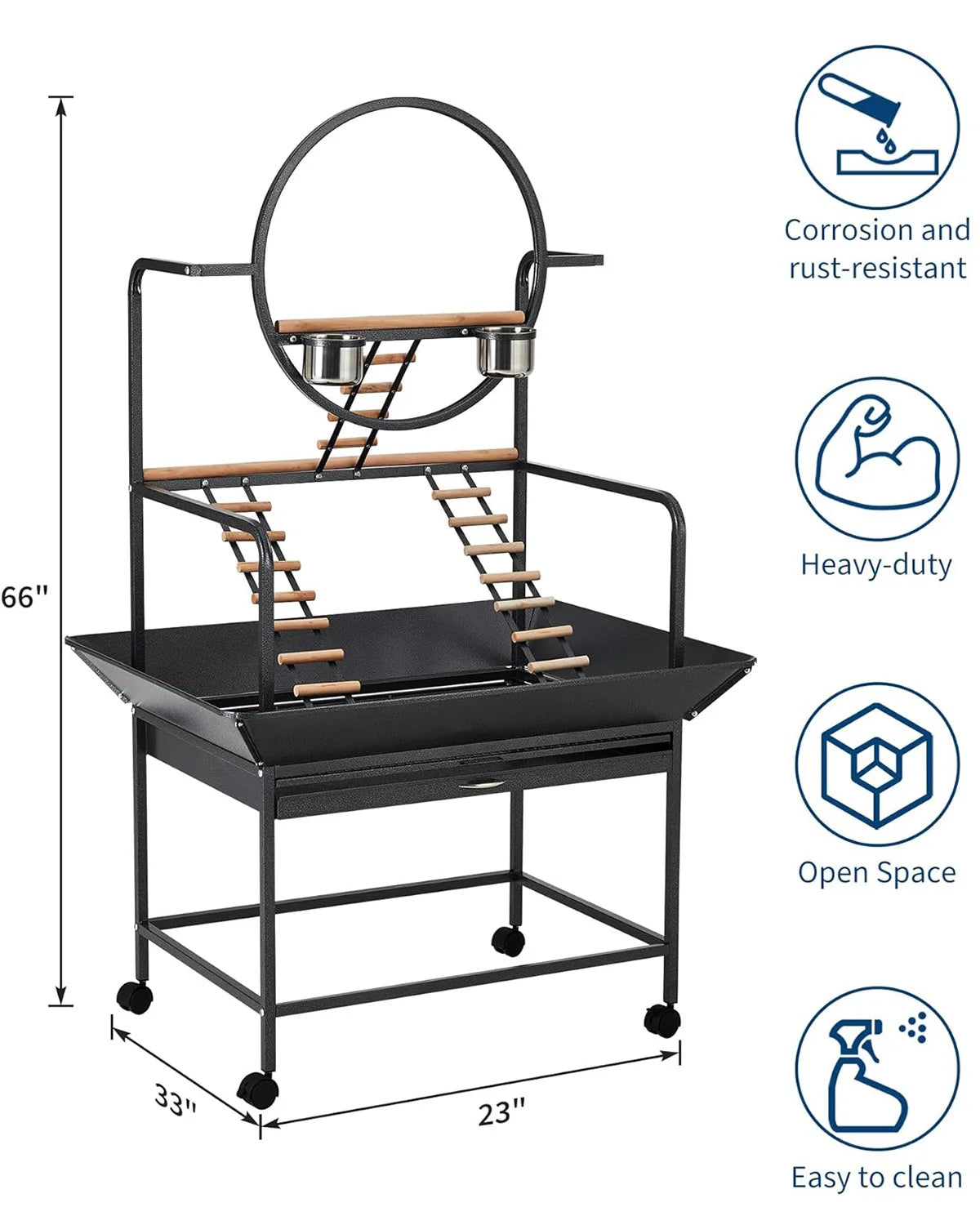 HiMISSCN Parrot Play Stand With Lockable Wheels Heavy Duty Metal