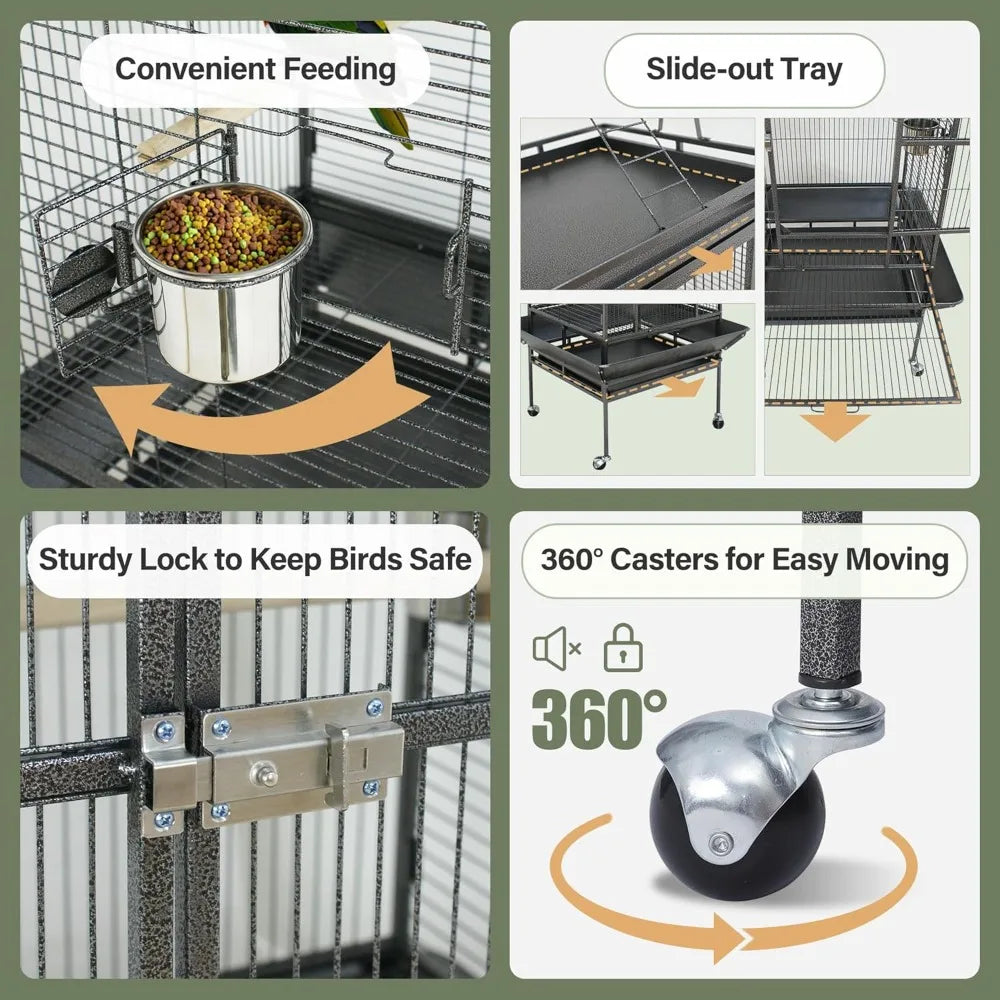Playtop Parrot Cage With Rolling Stand Wrought Iron