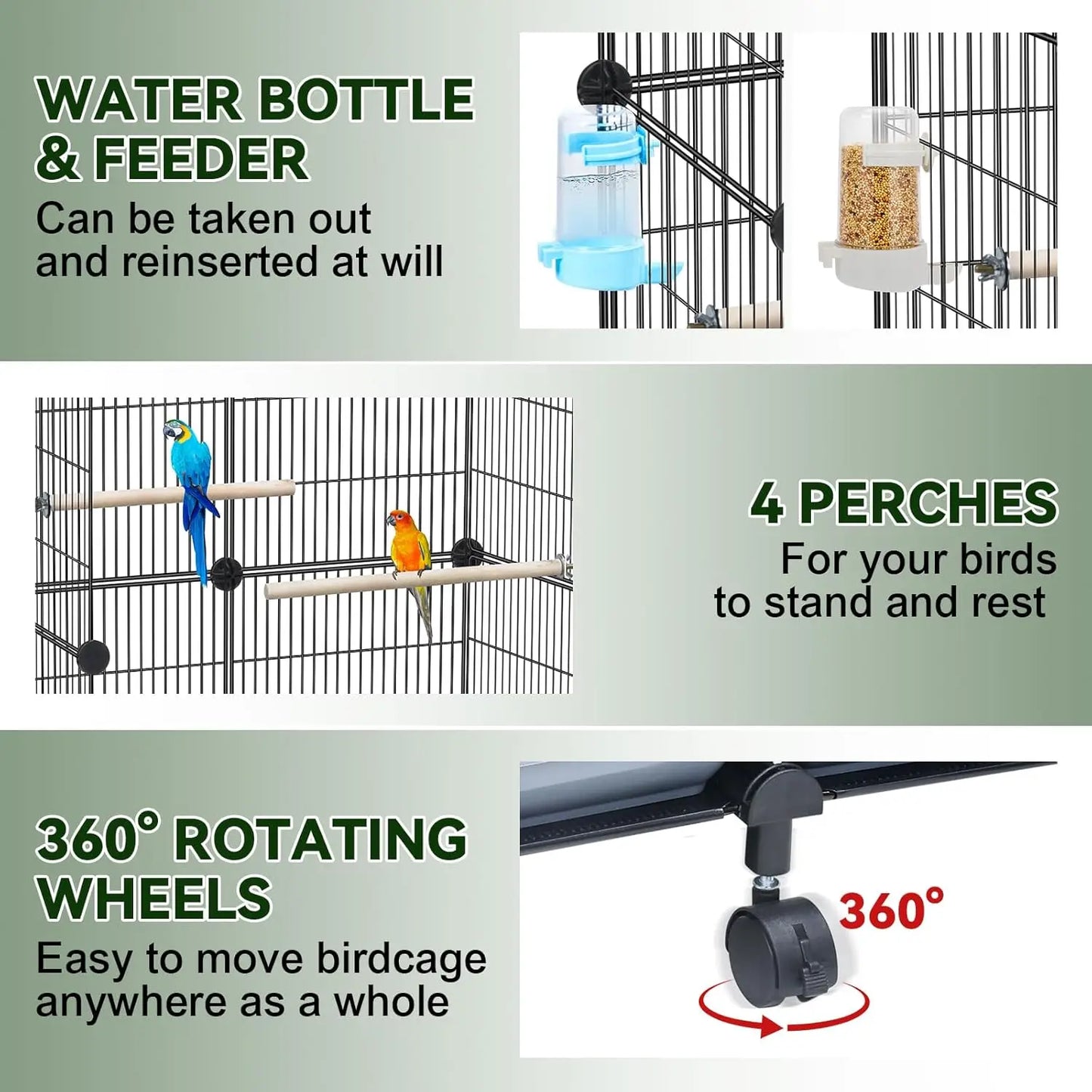 Spacious Bird Cage With Wooden Perches Water Bottle And Feeder