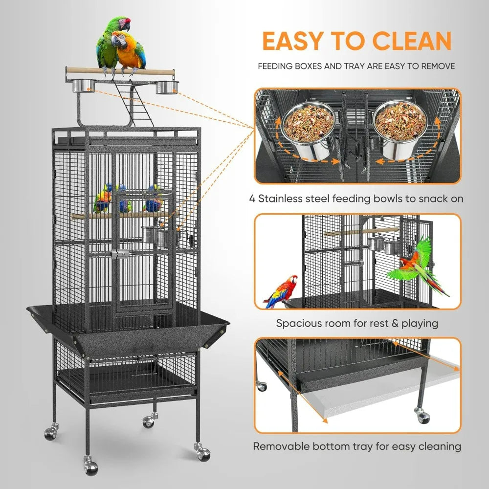 2in1 Bird Cage With Rolling Stand For Parrots