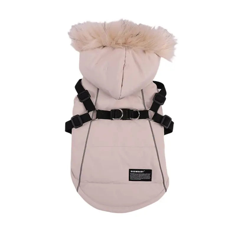 Autumn Winter Dog Jacket With Harness Hooded Padded Coat