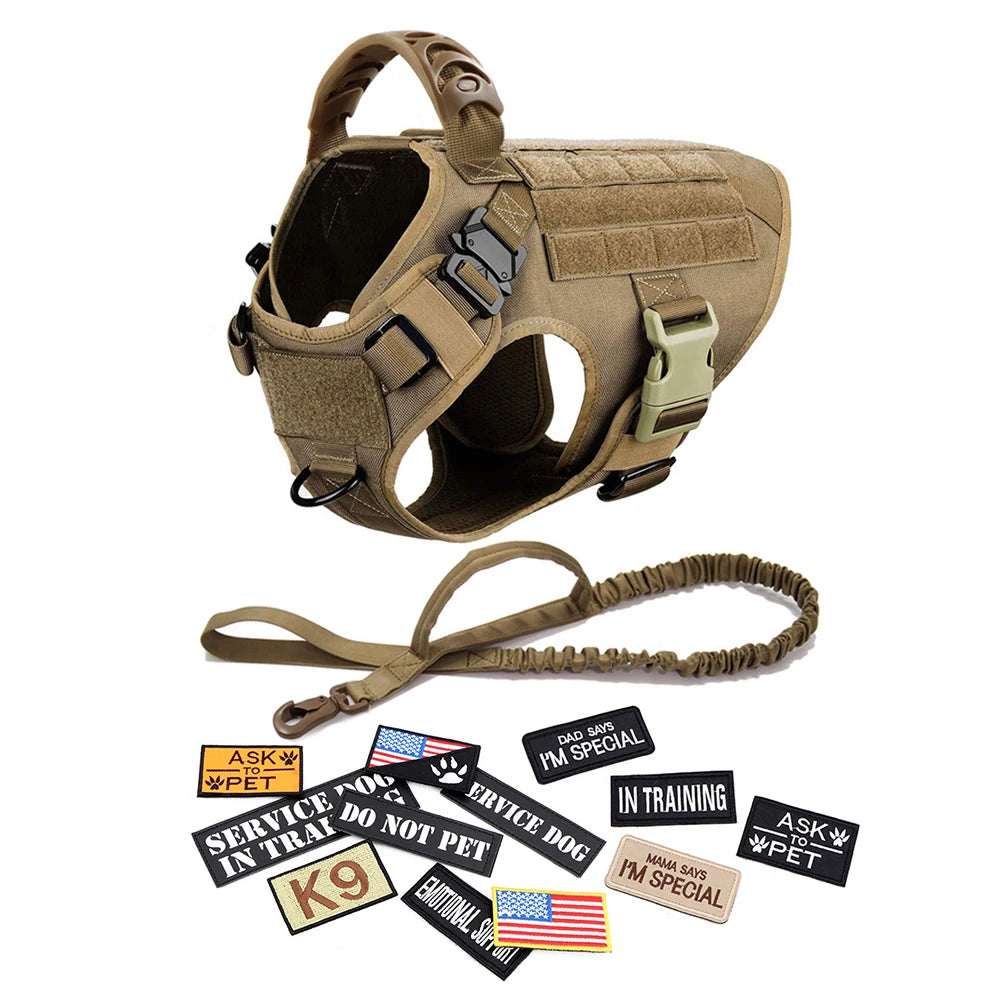 PETRAVELCN Military Large Dog Harness Vest Leash Patches Set