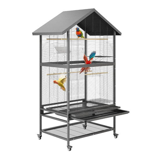 HiMISSCN Stainless Steel Parrot Cage Aviary With Casters Removable Tray