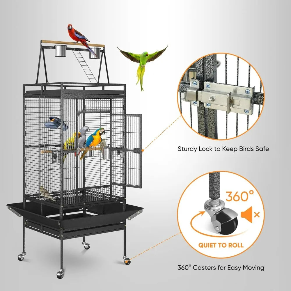 NONECN Wrought Iron Bird Cage With Rolling Stand For Birds