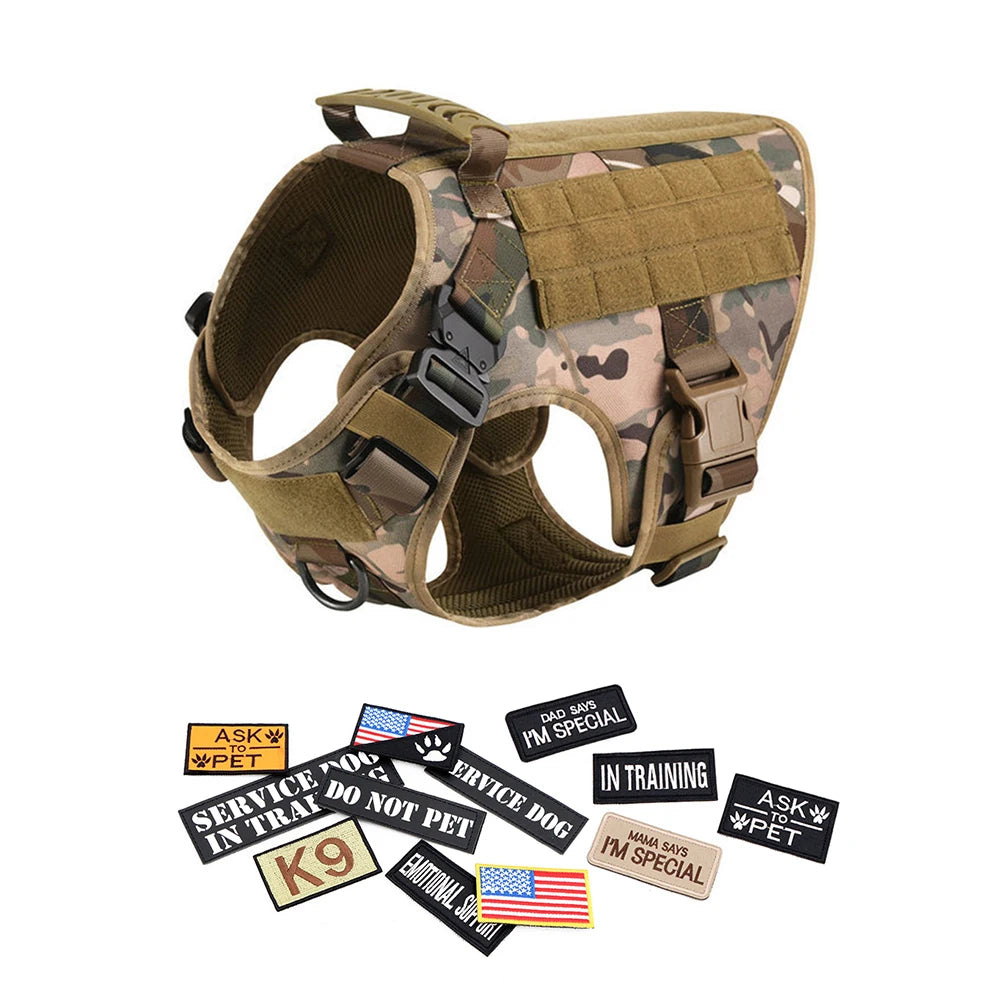 PETRAVELCN Military Large Dog Harness Vest Leash Patches Set