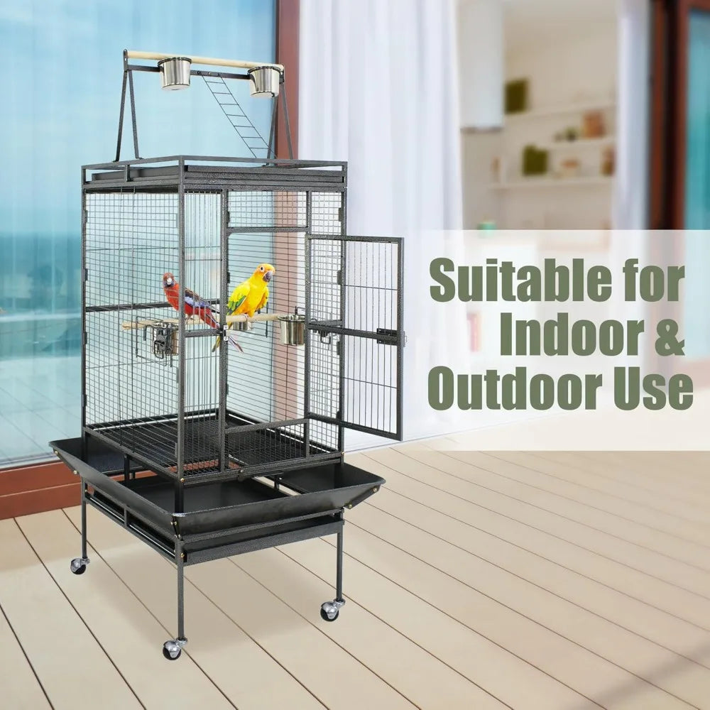 Playtop Parrot Cage With Rolling Stand Wrought Iron