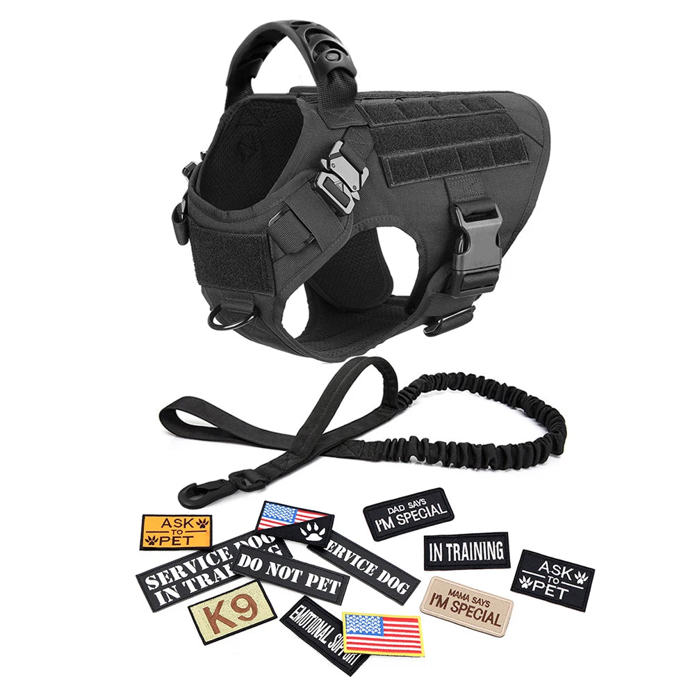 PETRAVELCN Military Large Dog Harness Vest Leash Patches Set