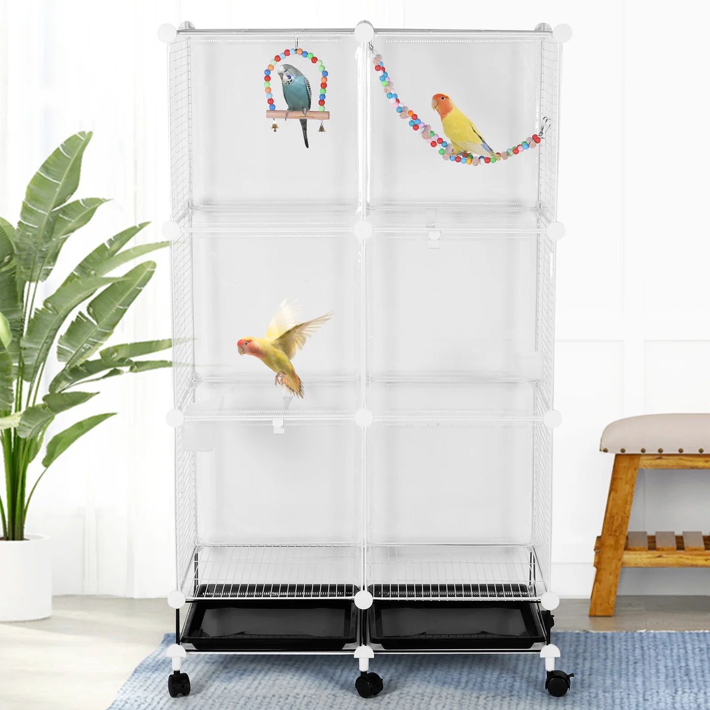 Bird Cage Universal Wheel With Stand Tray Swing Ladder