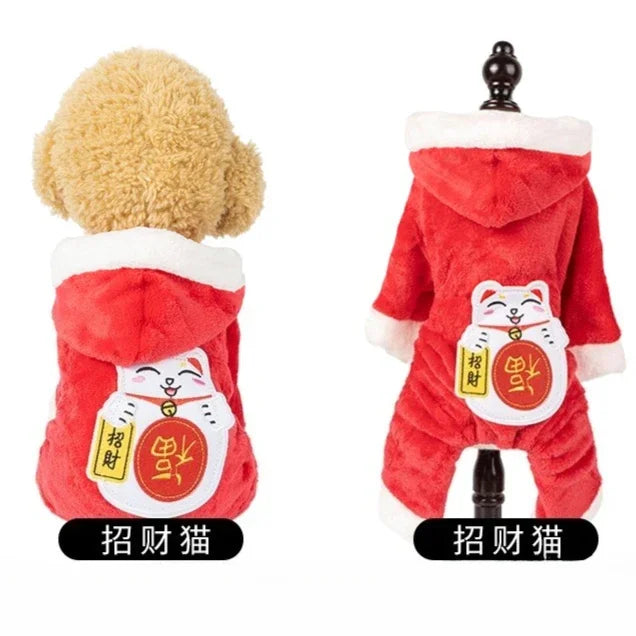 NONECN Cartoon Animal Dog Costume Fleece Pajama For Small Pets