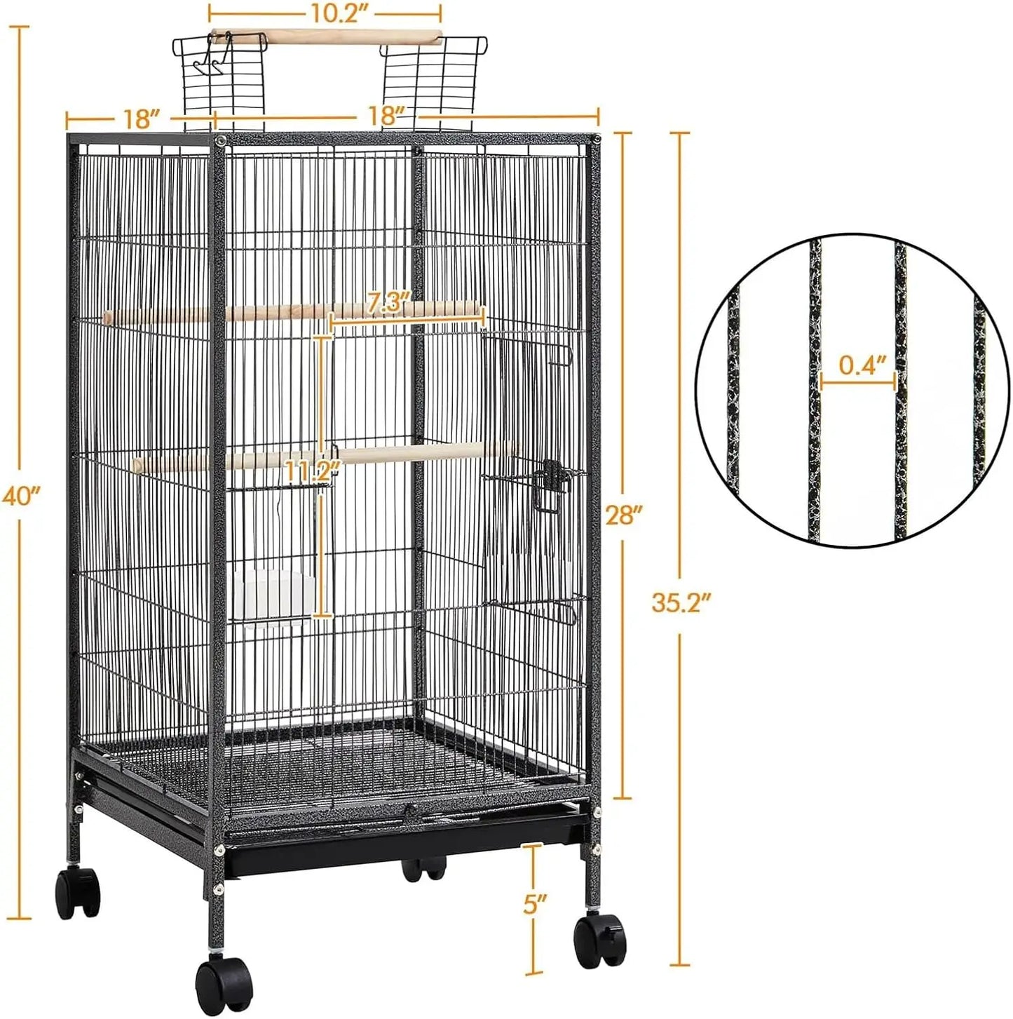 HiMISSCN Open Top Bird Cage With Rolling Stand And Feeder
