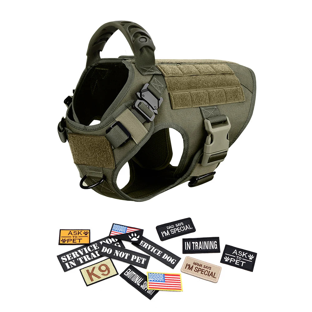 PETRAVELCN Military Large Dog Harness Vest Leash Patches Set