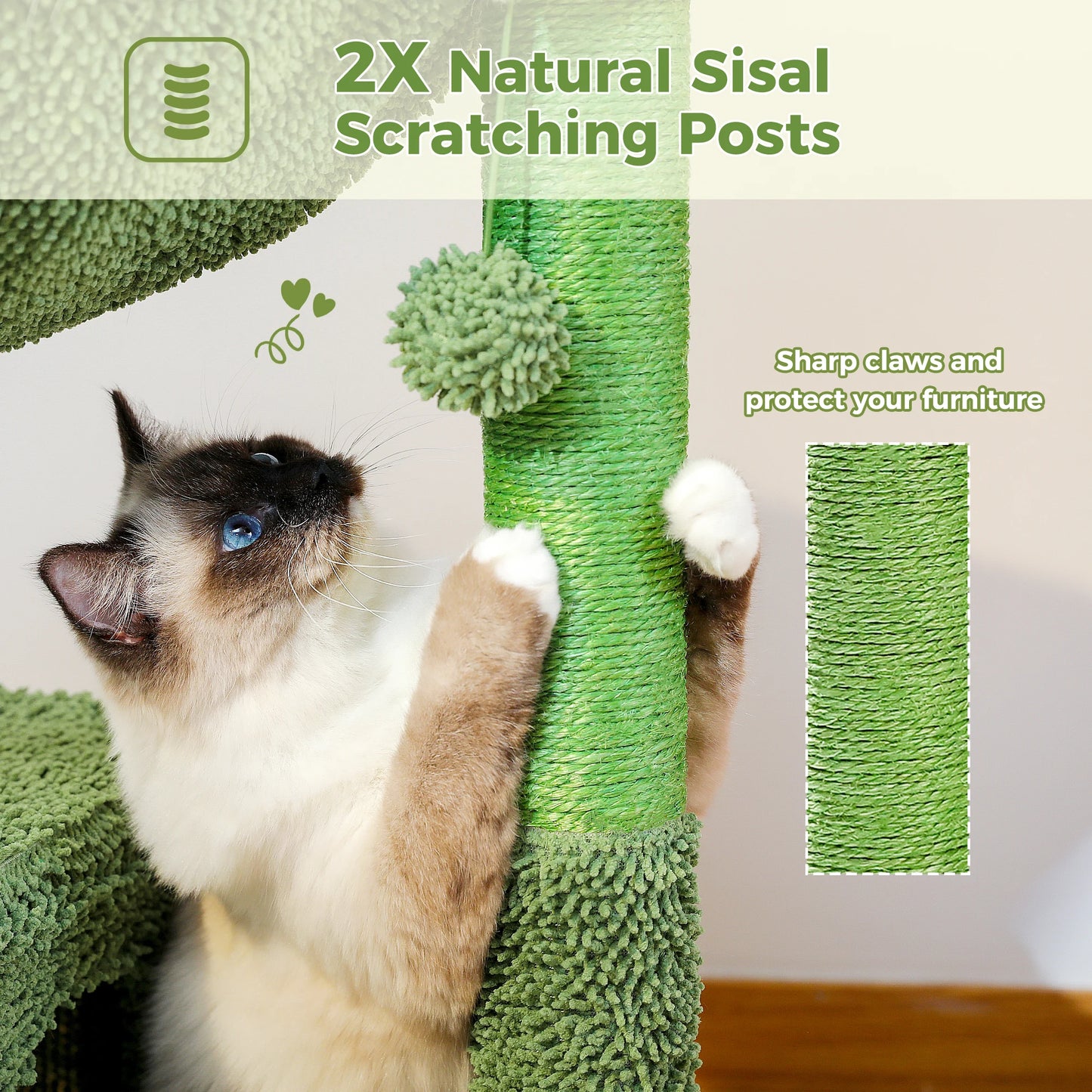 PEQULTICN Cactus Cat Tree Condo Hammock Ball