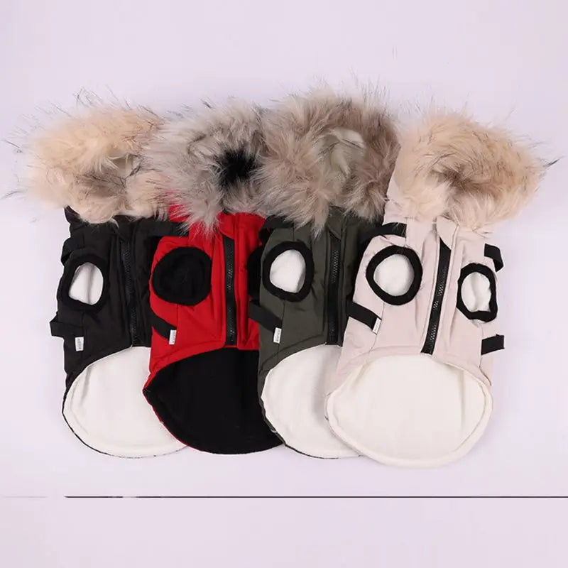 Autumn Winter Dog Jacket With Harness Hooded Padded Coat