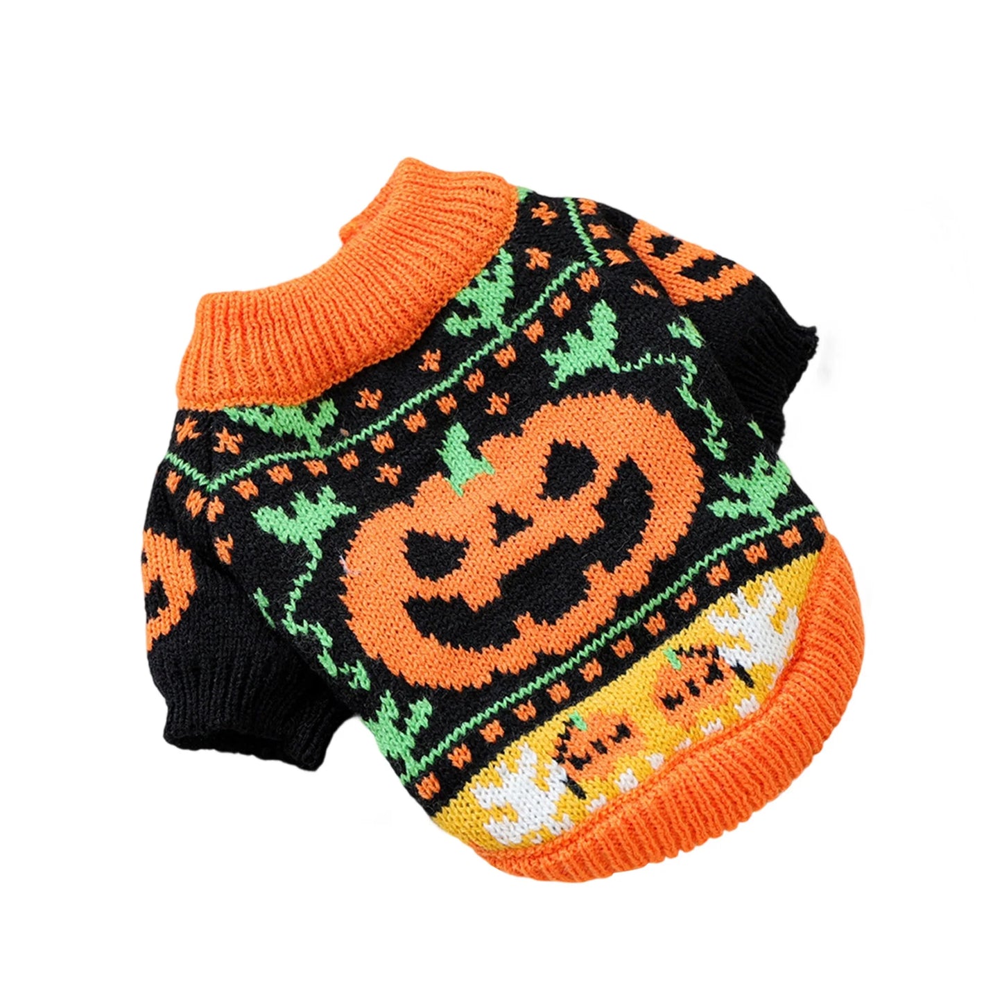 NONECN Halloween Ghost Dog Cat Sweater Pumpkin Knitted Costume