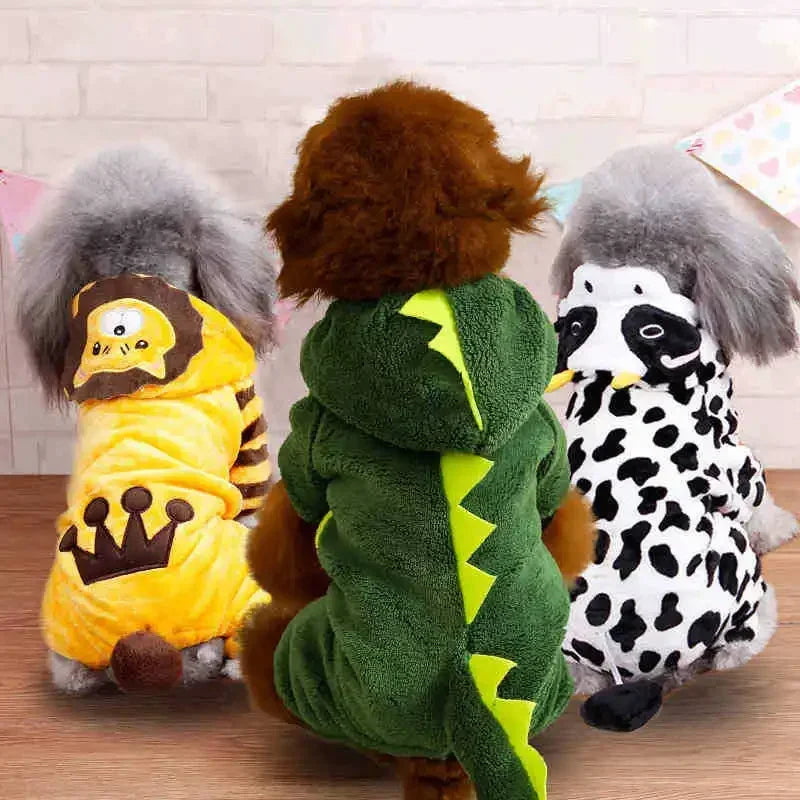 NONECN Cartoon Animal Dog Costume Fleece Pajama For Small Pets
