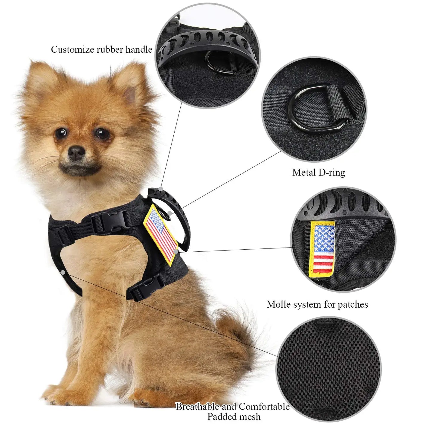 PETRAVELCN Tactical Puppy Harness Leash Set For Small Dogs Adjustable