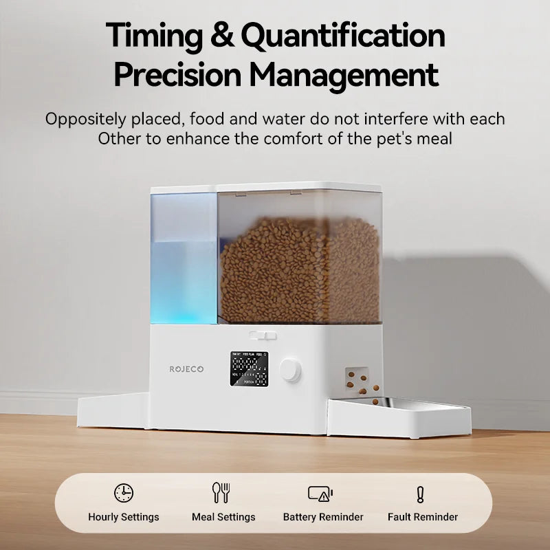 ROJECO 2In1 Automatic Pet Feeder And Water Fountain Dispenser