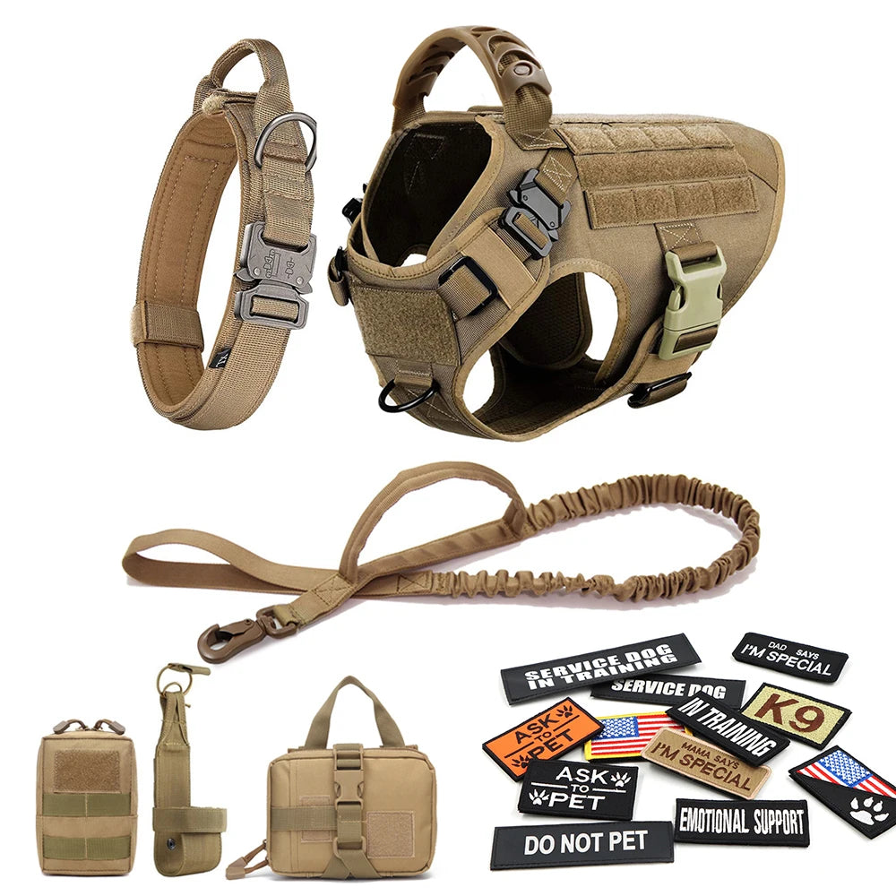 PETRAVELCN Military Large Dog Harness Vest Leash Patches Set