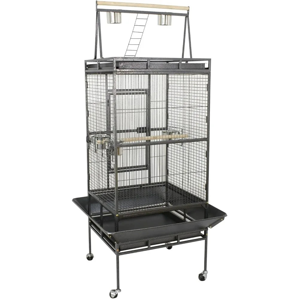 NONECN Wrought Iron Bird Cage With Rolling Stand For Birds