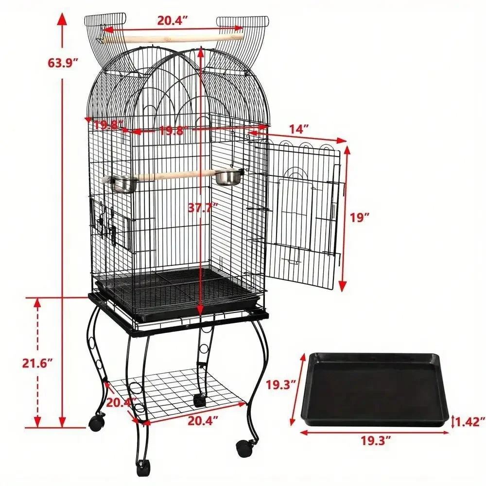 Durable Steel Bird Cage With Rolling Stand For Parrots And Lovebirds