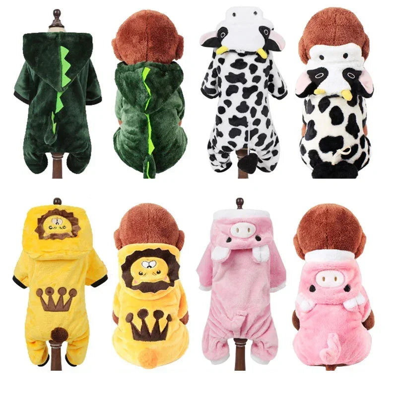 NONECN Cartoon Animal Dog Costume Fleece Pajama For Small Pets