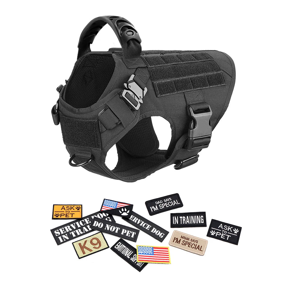 PETRAVELCN Military Large Dog Harness Vest Leash Patches Set