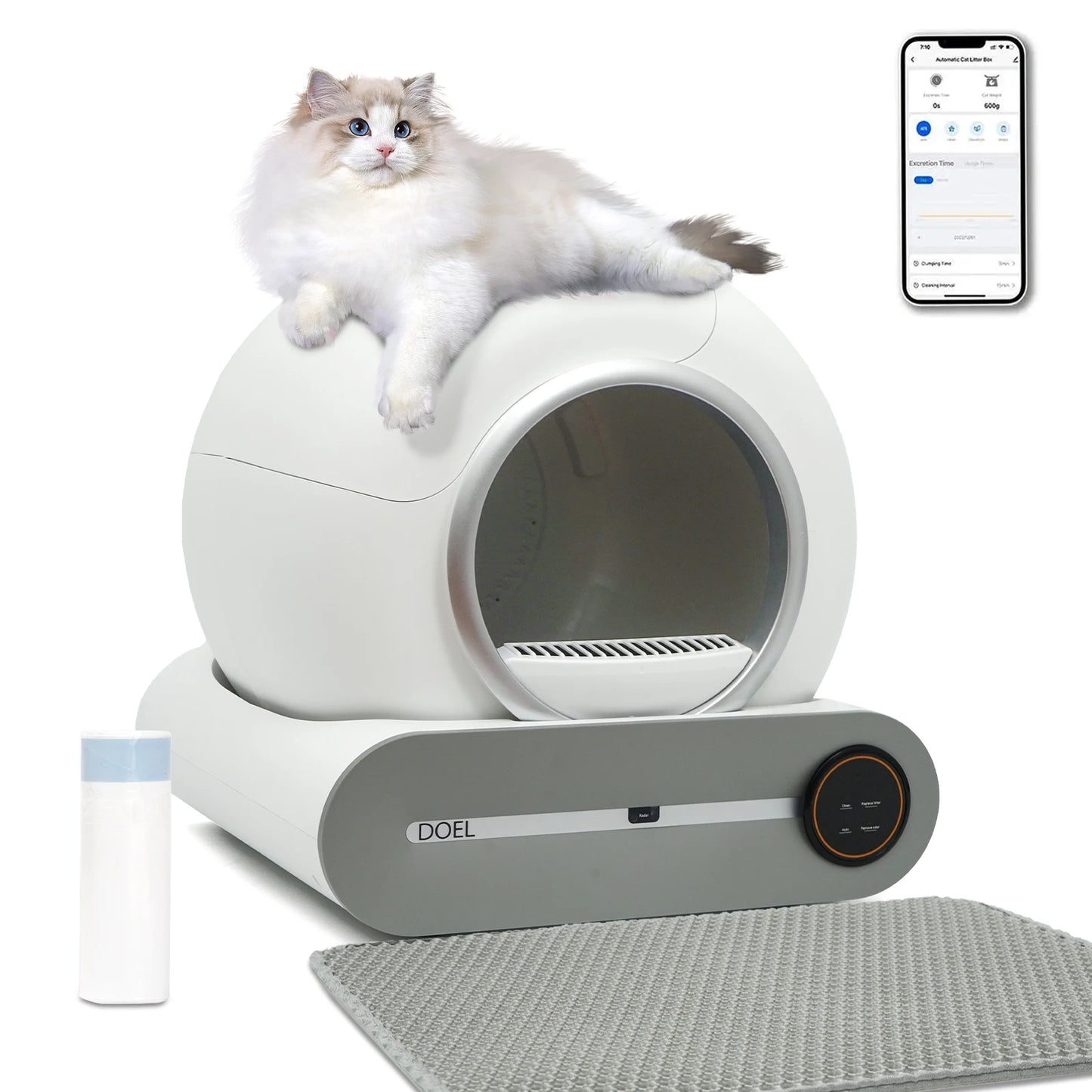 DOEL Self-Cleaning Cat Litter Box With Trash Bag Mat And App Control 2.4G WiFi