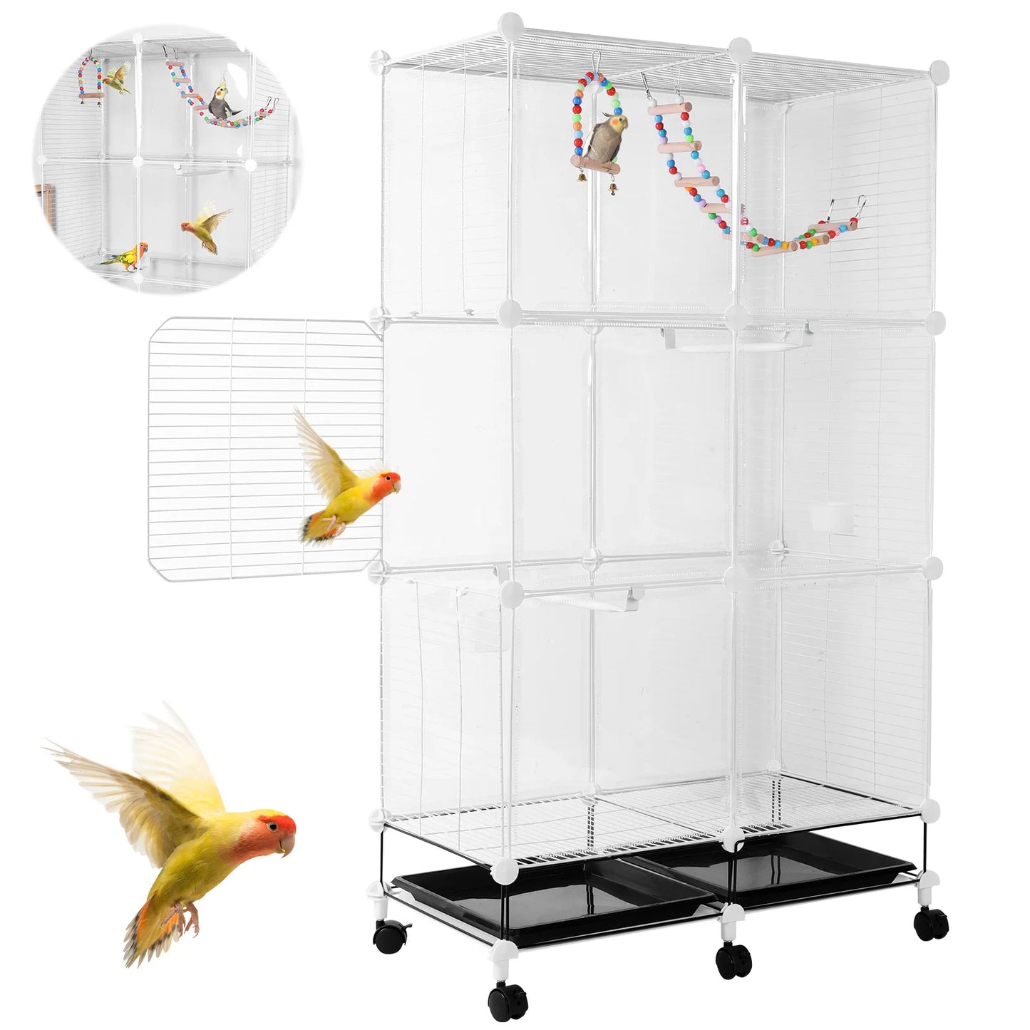 Bird Cage Universal Wheel With Stand Tray Swing Ladder