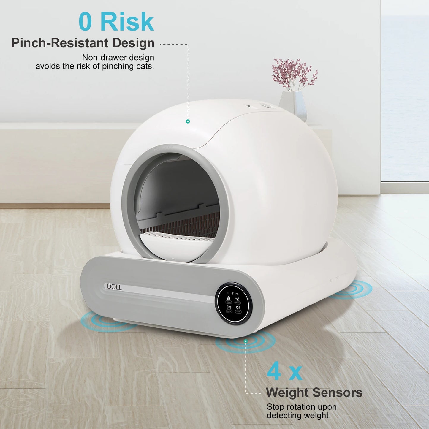 DOEL Self-Cleaning Cat Litter Box With Trash Bag Mat And App Control 2.4G WiFi