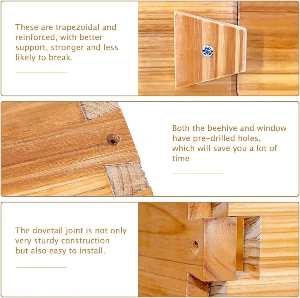 Deep Beehive Box With Window Langstroth, Natural Beeswax