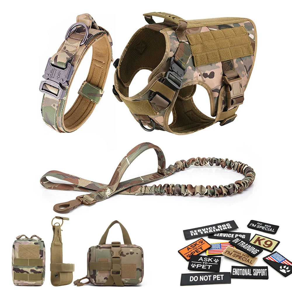 PETRAVELCN Military Large Dog Harness Vest Leash Patches Set