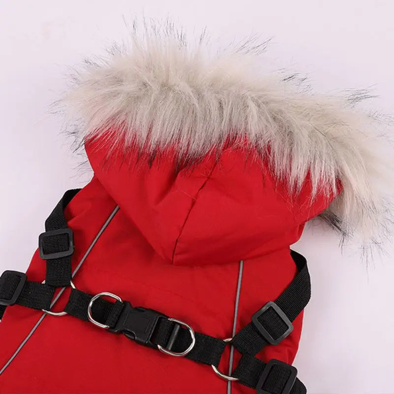 Autumn Winter Dog Jacket With Harness Hooded Padded Coat