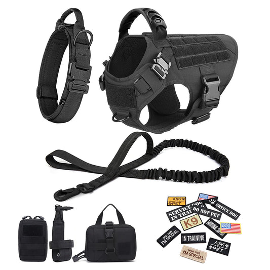 PETRAVELCN Military Large Dog Harness Vest Leash Patches Set