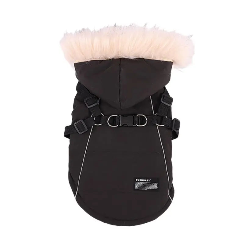 Autumn Winter Dog Jacket With Harness Hooded Padded Coat