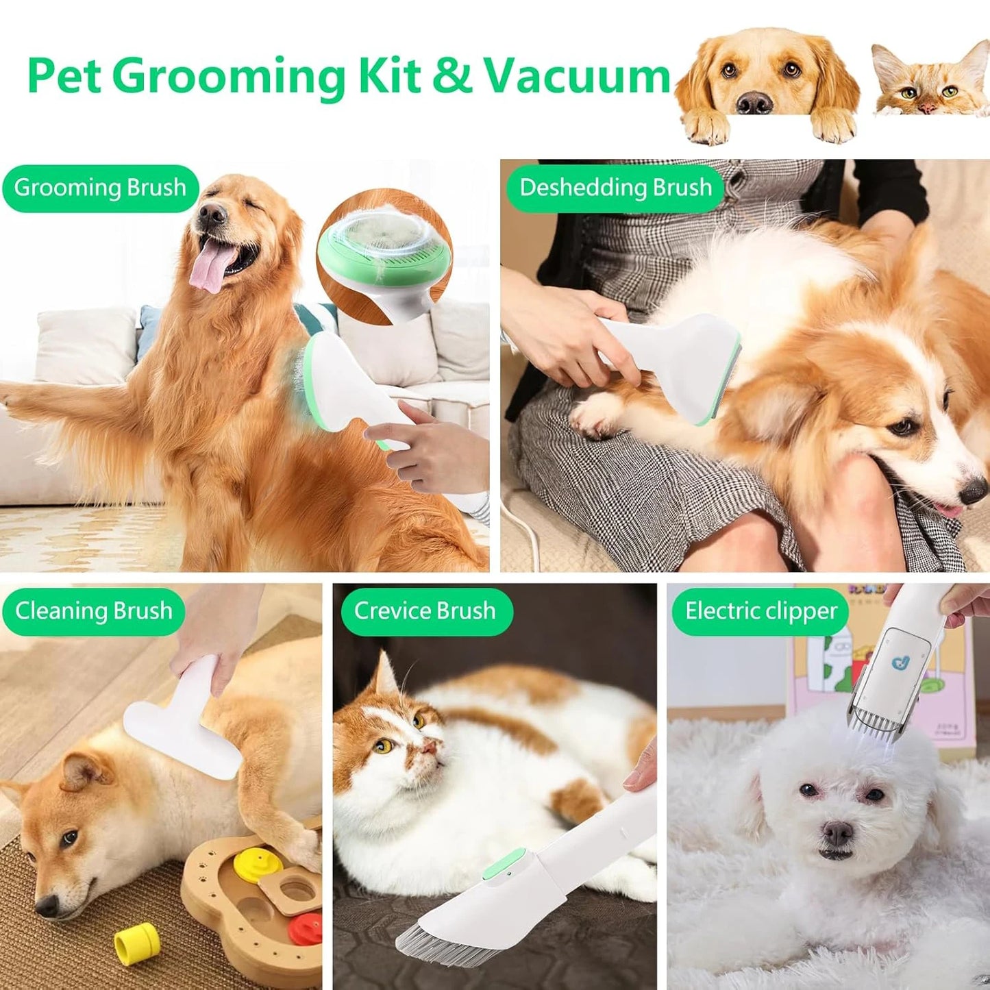 HiMISS Pet Grooming Kit With Quiet Vacuum And Five Tools