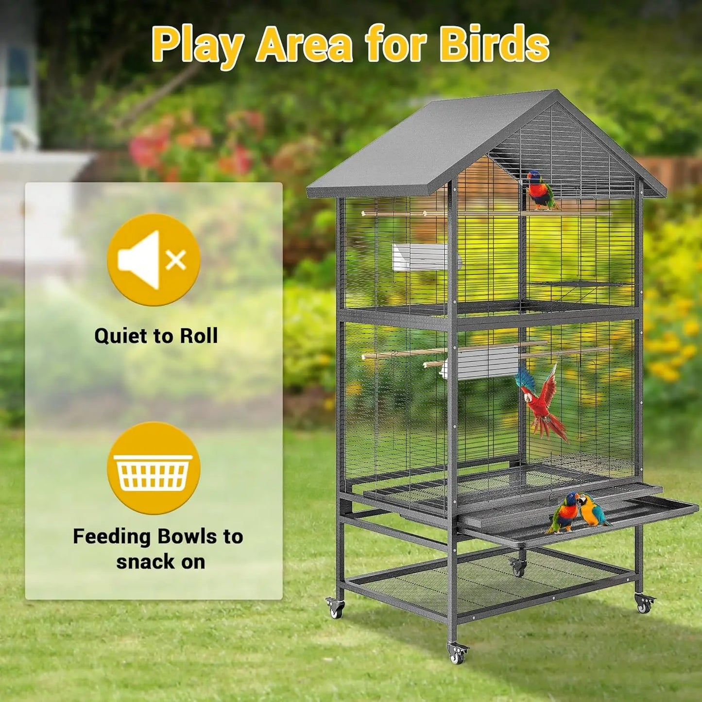 HiMISSCN Stainless Steel Parrot Cage Aviary With Casters Removable Tray