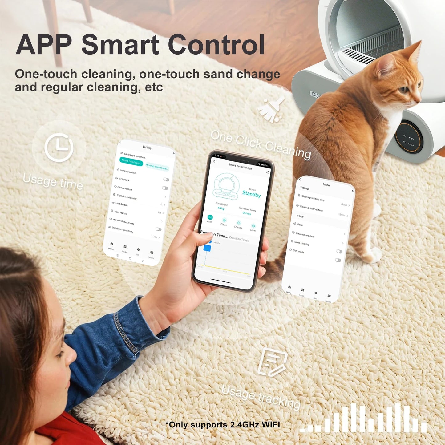 DOEL Self-Cleaning Cat Litter Box With Trash Bag Mat And App Control 2.4G WiFi