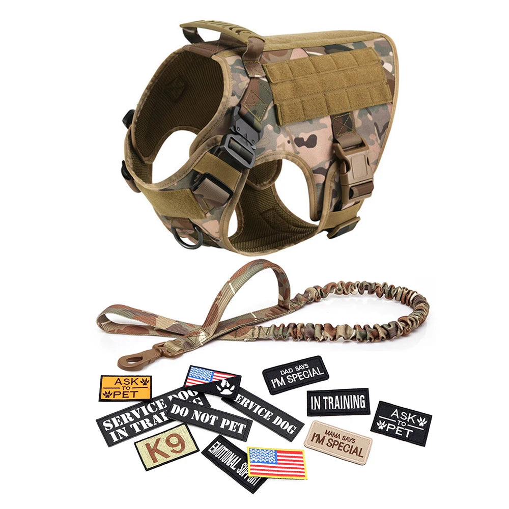 PETRAVELCN Military Large Dog Harness Vest Leash Patches Set