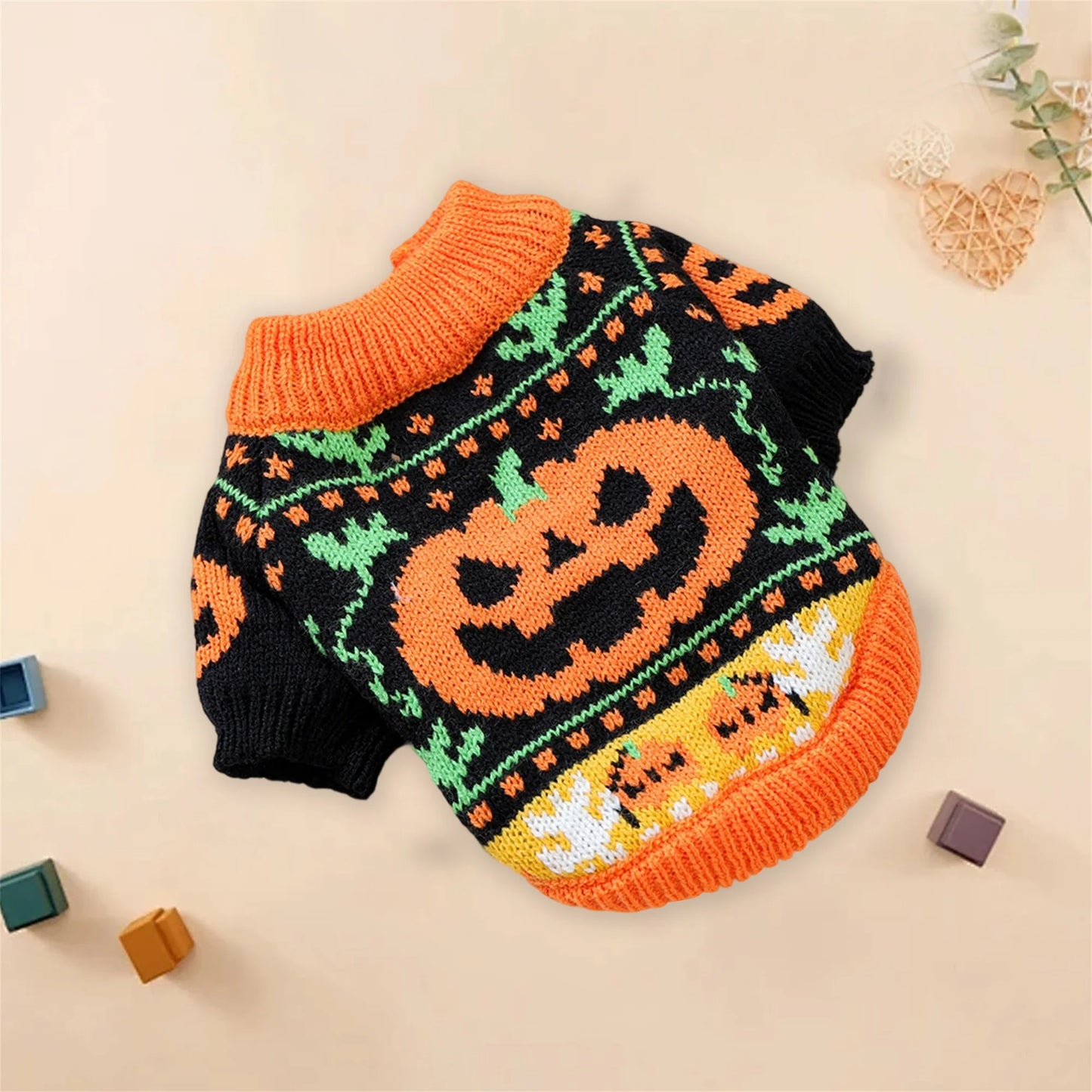 NONECN Halloween Ghost Dog Cat Sweater Pumpkin Knitted Costume