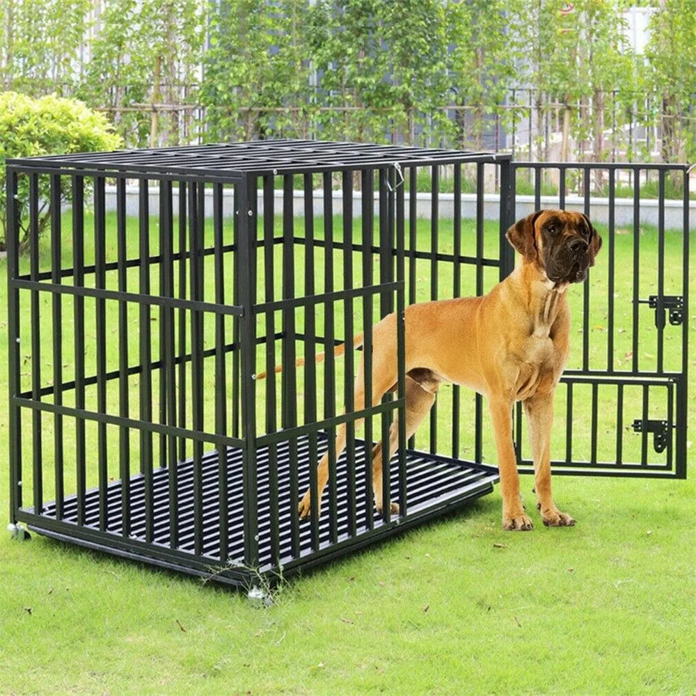 BORWARTH Heavy Duty Dog Crate With Lockable Wheels And Tray
