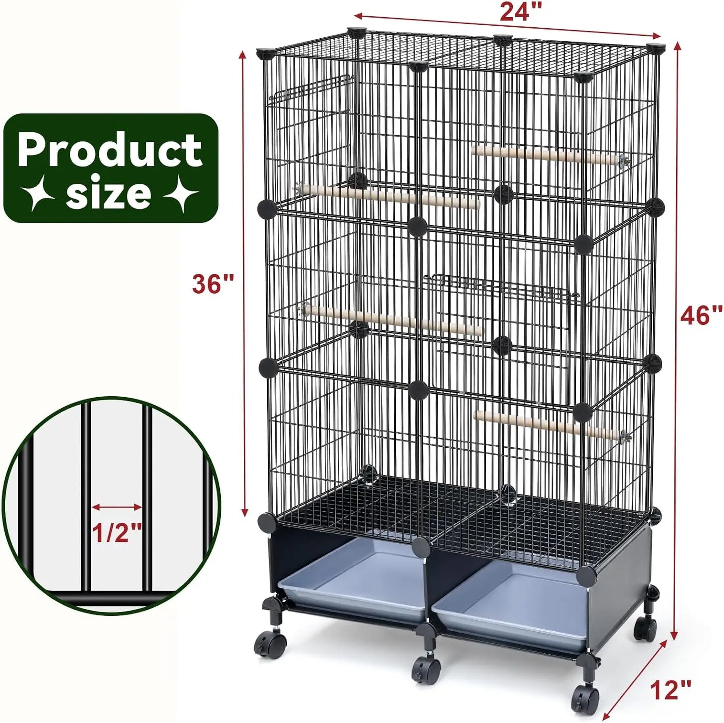 Spacious Bird Cage With Wooden Perches Water Bottle And Feeder