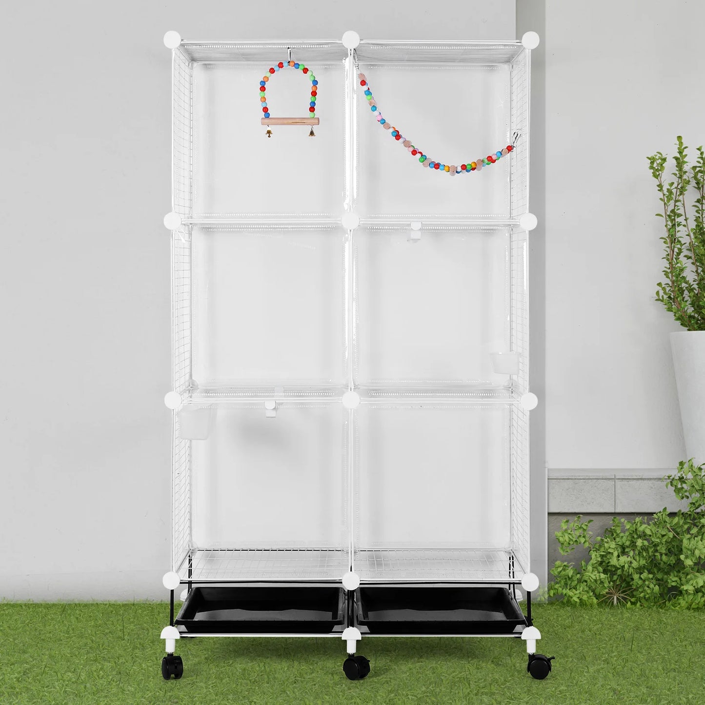 Bird Cage Universal Wheel With Stand Tray Swing Ladder