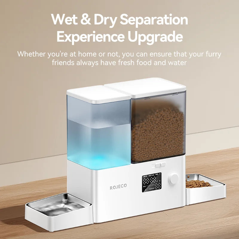 ROJECO 2In1 Automatic Pet Feeder And Water Fountain Dispenser