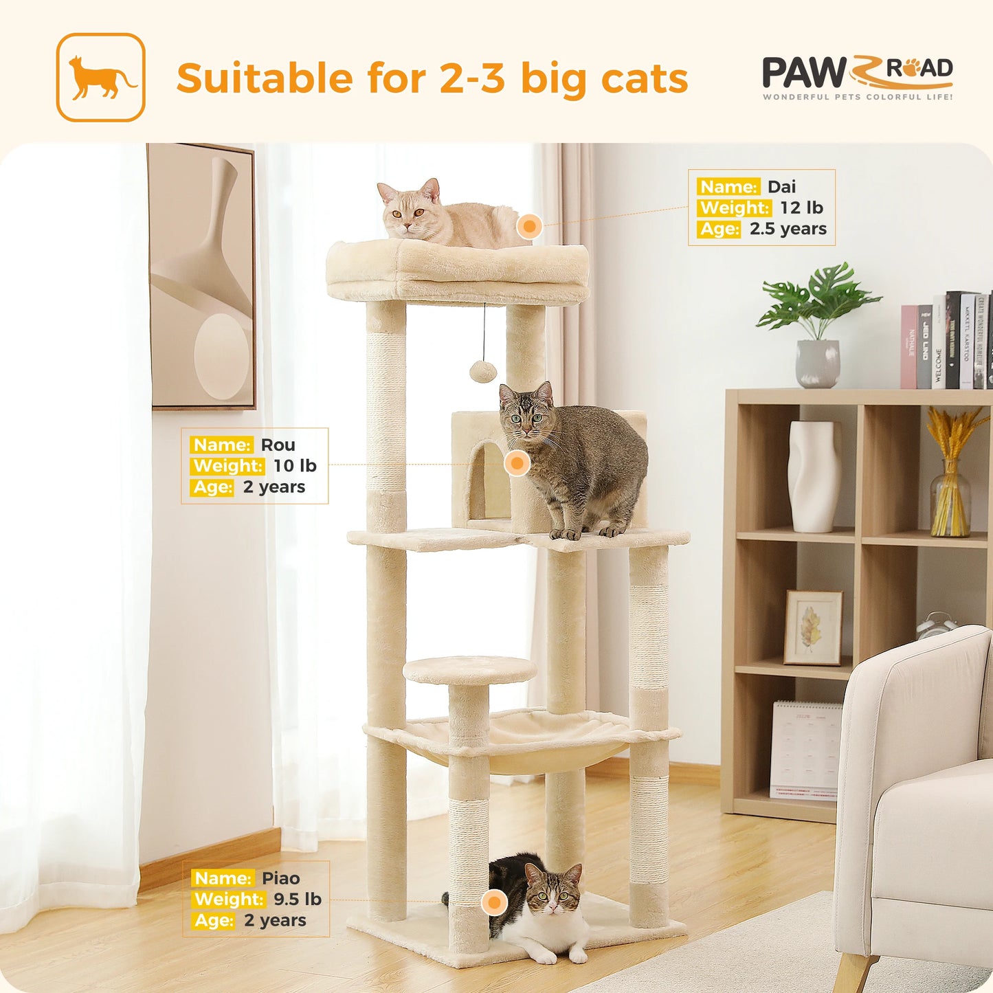 PAWZ Road 5-Level Cat Tree Tower For Indoor Cats