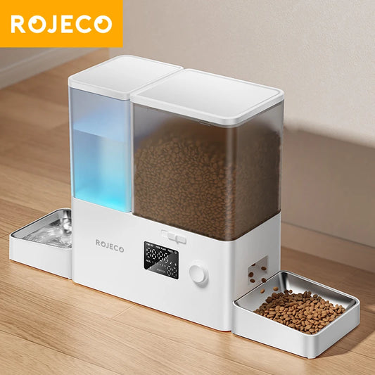 ROJECO 2In1 Automatic Pet Feeder And Water Fountain Dispenser
